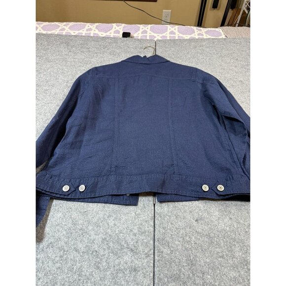 Jones New York Trucker Jacket Women's Large Blue Linen Long Sleeve Button Front - Picture 2 of 8